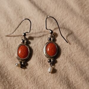 Elegant Silver Tone and Orange Earrings